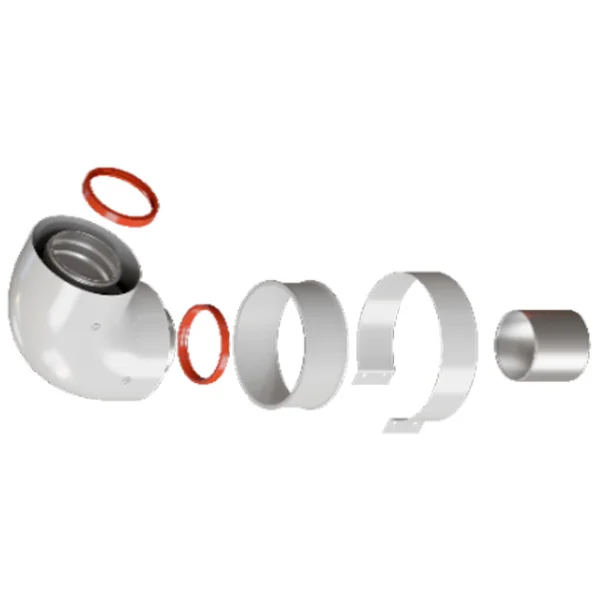 ROMMER RCA-6010-210190 Начальный участок 90 гр. 60/100 (Baxi (кроме ECO Nova/Classic), Ariston, Vaillant, Viessmann, Kiturami, Mizudo, Beretta, Oasis, Wolf, Haier, Tiberis, DeDietrich, Arderia  ) хомут в комплекте + 