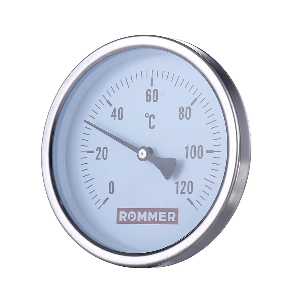 RIM-0001-801015 Термометр ROMMER биметаллический с погружной гильзой. Корпус Dn 80 мм, гильза 100 мм 1/2 , 0...120°С RIM-0001-801015 Термометр ROMMER биметаллический с погружной гильзой. Корпус Dn 80 мм, гильза 100 мм 1/2 , 0...120°С