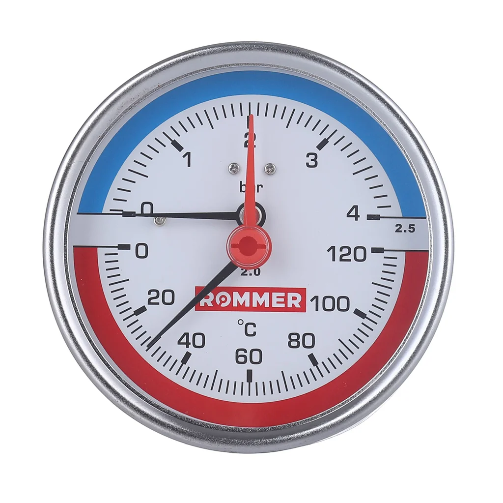 RIM-0005-800615 Термоманометр ROMMER аксиальный в комплекте с автоматическим запорным клапаном. Корпус Dn 80 мм 1/2 , 0...120°C, 0-6 бар. RIM-0005-800615 Термоманометр ROMMER аксиальный в комплекте с автоматическим запорным клапаном. Корпус Dn 80 мм 1/2 , 0...120°C, 0-6 бар.
