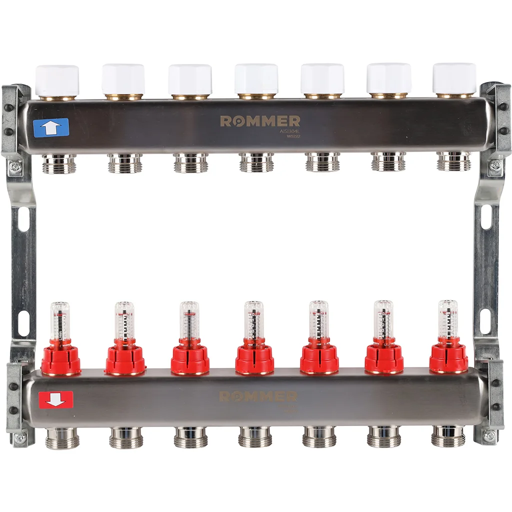 ROMMER RMS-1200-000007 ROMMER Коллектор из нержавеющей стали с расходомерами 7 вых. ROMMER RMS-1200-000007 ROMMER Коллектор из нержавеющей стали с расходомерами 7 вых.