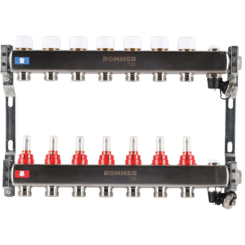 ROMMER RMS-1201-000007 ROMMER Коллектор из нержавеющей стали с расходомерами, с клапаном вып. воздуха и сливом 7 вых. ROMMER RMS-1201-000007 ROMMER Коллектор из нержавеющей стали с расходомерами, с клапаном вып. воздуха и сливом 7 вых.
