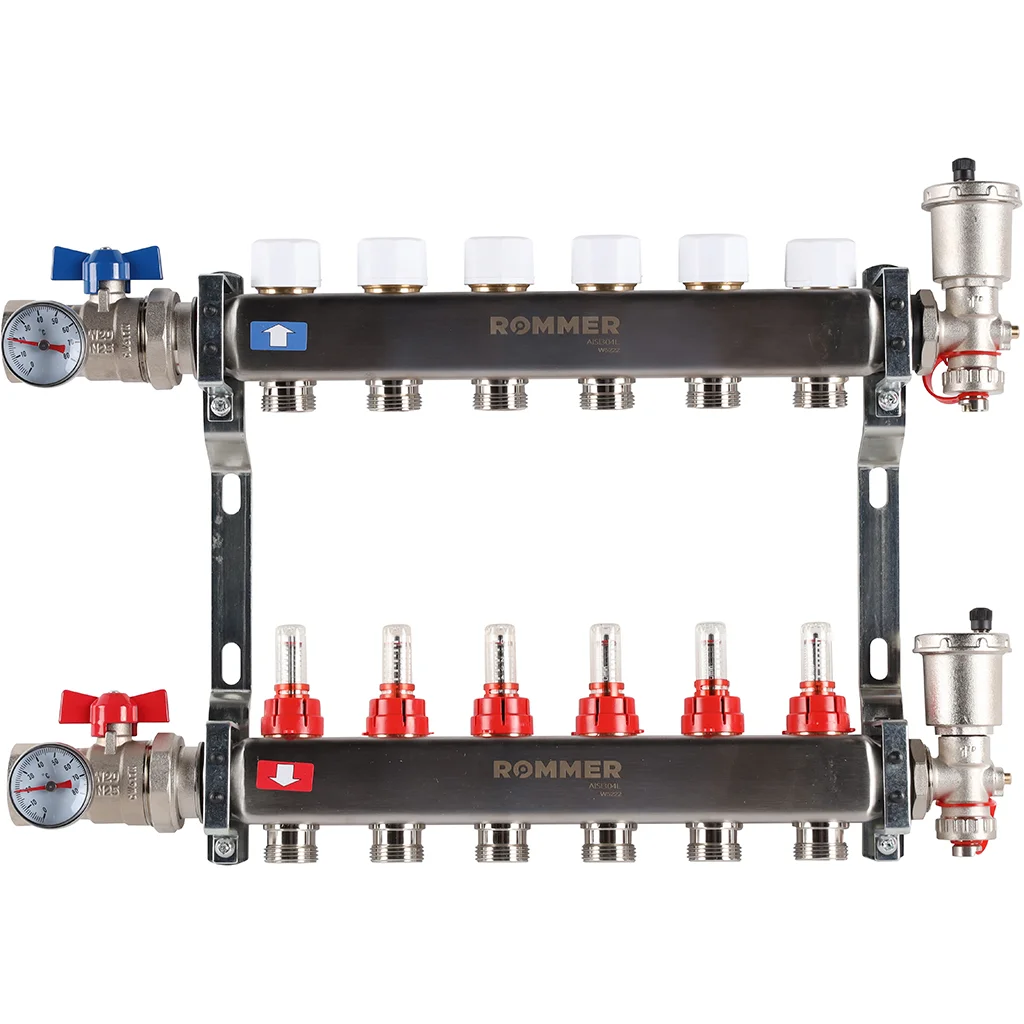 ROMMER RMS-1210-000006 ROMMER Коллектор из нержавеющей стали в сборе с расходомерами 6 вых. ROMMER RMS-1210-000006 ROMMER Коллектор из нержавеющей стали в сборе с расходомерами 6 вых.