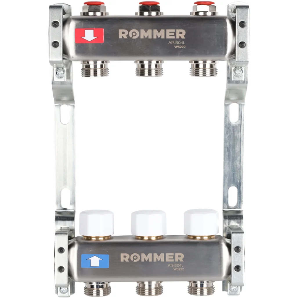 ROMMER RMS-3200-000003 ROMMER Коллектор из нержавеющей стали без расходомеров 3 вых. ROMMER RMS-3200-000003 ROMMER Коллектор из нержавеющей стали без расходомеров 3 вых.