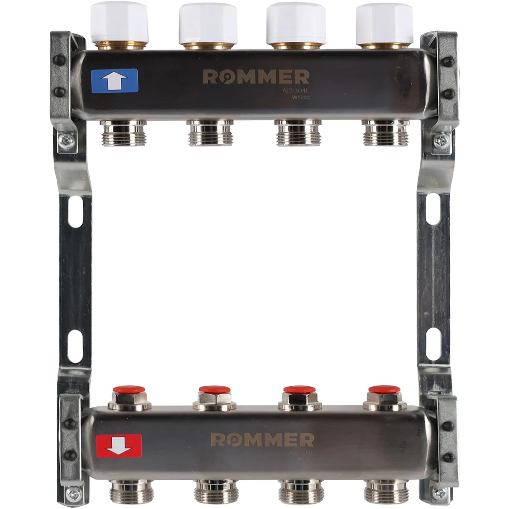 ROMMER RMS-3200-000004 ROMMER Коллектор из нержавеющей стали без расходомеров 4 вых. ROMMER RMS-3200-000004 ROMMER Коллектор из нержавеющей стали без расходомеров 4 вых.