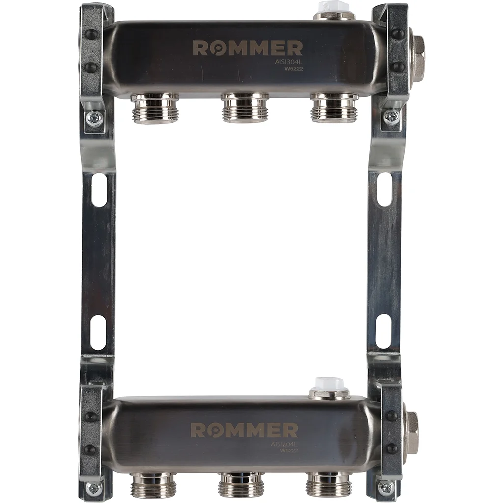 ROMMER RMS-4401-000003 ROMMER Коллектор из нержавеющей стали для радиаторной разводки 3 вых. ROMMER RMS-4401-000003 ROMMER Коллектор из нержавеющей стали для радиаторной разводки 3 вых.